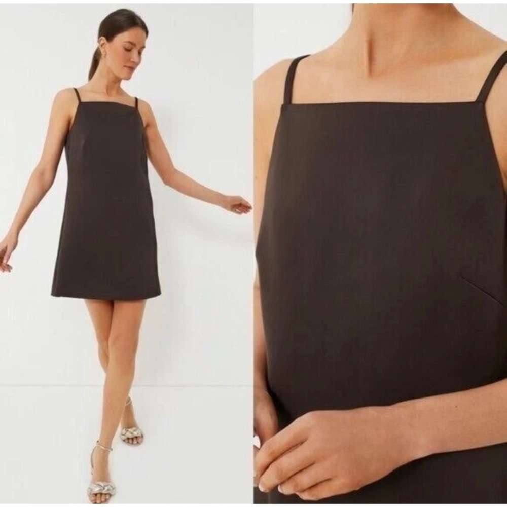 Tuckernuck Chocolate Satin Lara Dress Brown Square Neck Mini NYAP-12-D596-Brown - Picture 3 of 9